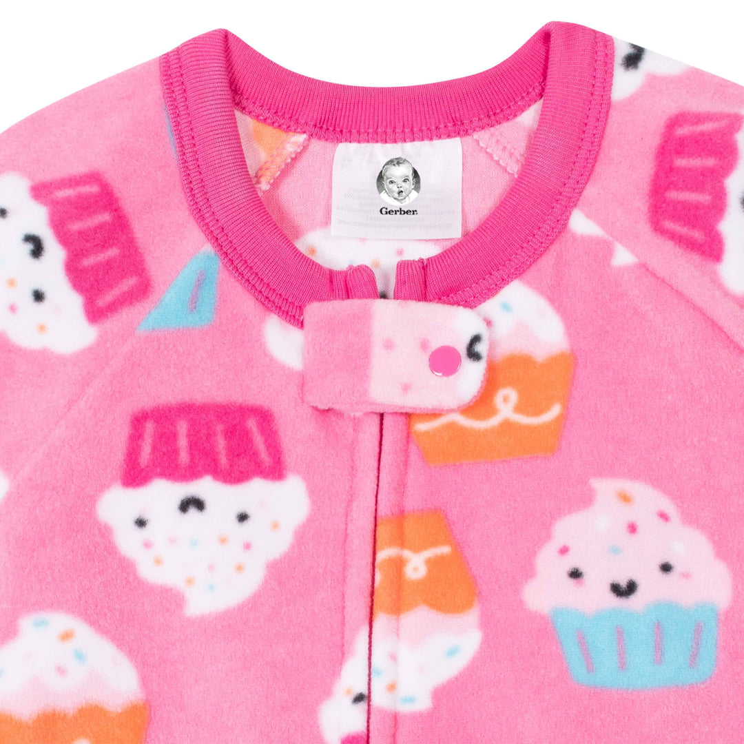 Gerber® Baby Girls Cupcakes Fleece Pajama-Gerber Childrenswear