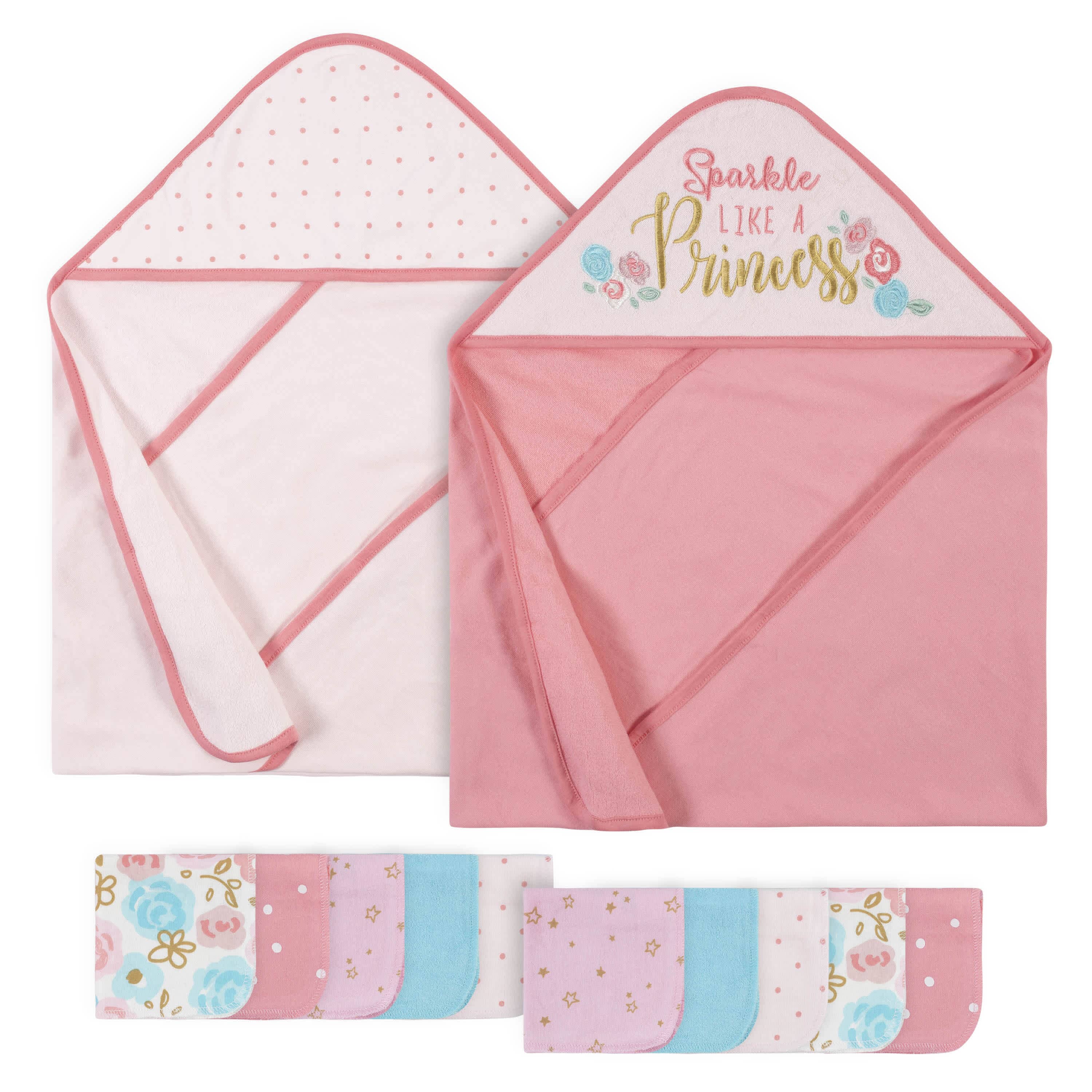 12-Piece Baby Girls Princess Hooded Towels & Washcloths Set – Gerber ...