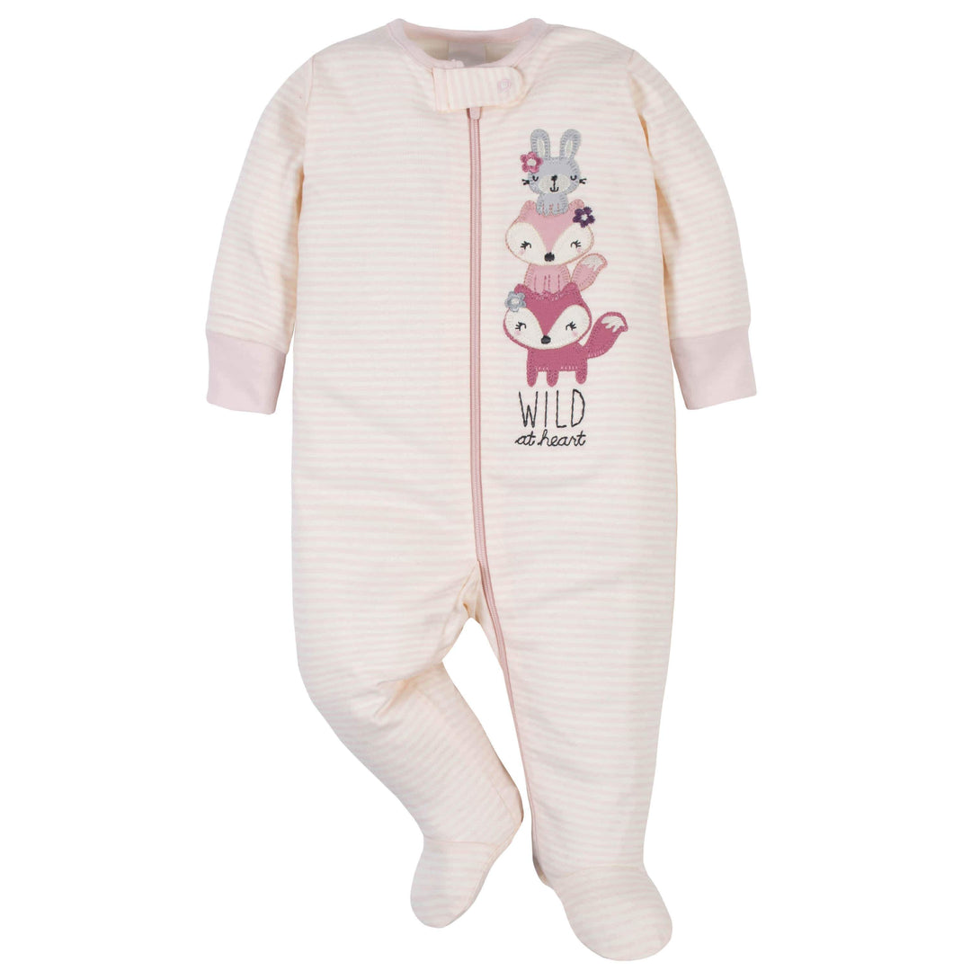 3-Pack Organic Baby Girls Fox Sleep 'n Plays-Gerber Childrenswear