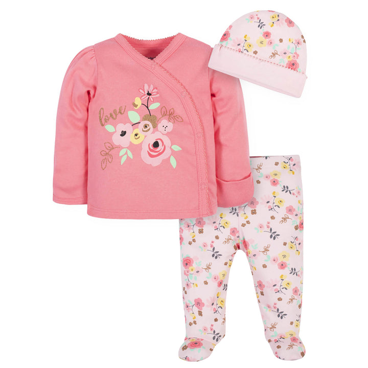 3-Piece Baby Girls Love You Organic Take-Me-Home Set