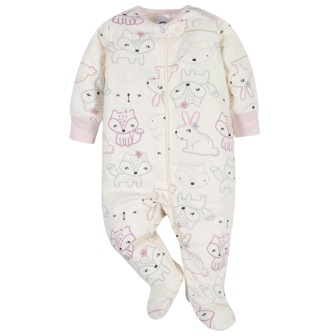 3-Pack Organic Baby Girls Fox Sleep 'n Plays-Gerber Childrenswear