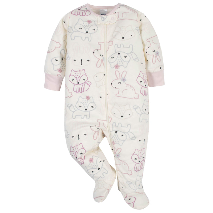 3-Pack Organic Baby Girls Fox Sleep 'n Plays-Gerber Childrenswear