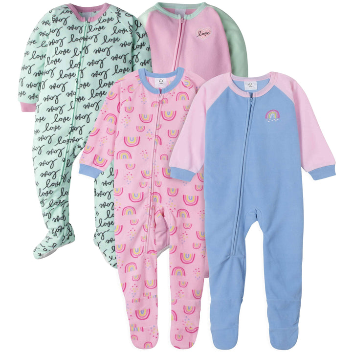 Gerber® 4-Pack Toddler Girls Rainbows & Love Fleece Pajamas-Gerber Childrenswear