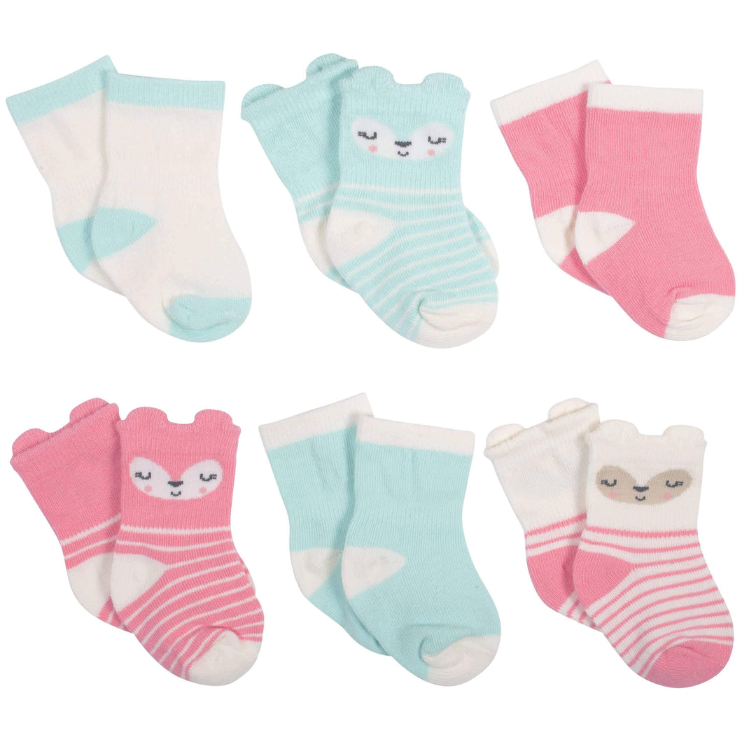 6-Pack Baby Girls Fox Jersey Crew Wiggle-Proof™ Socks-Gerber Childrenswear