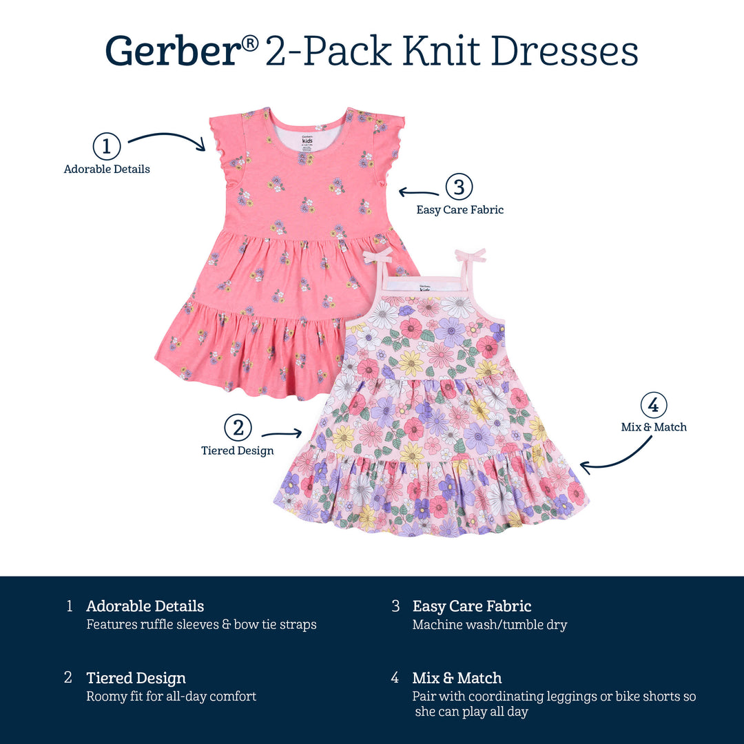 2-Pack Infant & Toddler Girls Pink Floral Knit Dresses – Gerber  Childrenswear