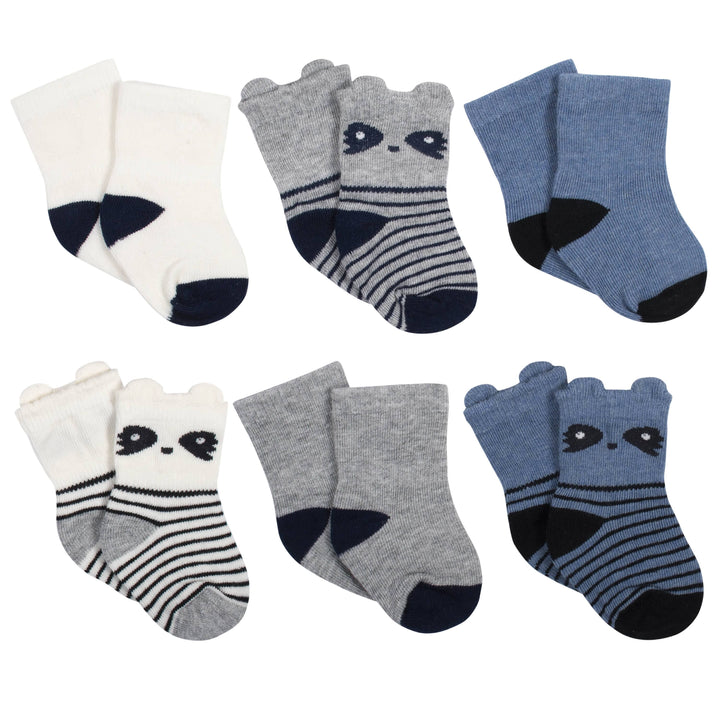 6-Pack Baby Boys Raccoon Jersey Crew Wiggle-Proof™ Socks-Gerber Childrenswear