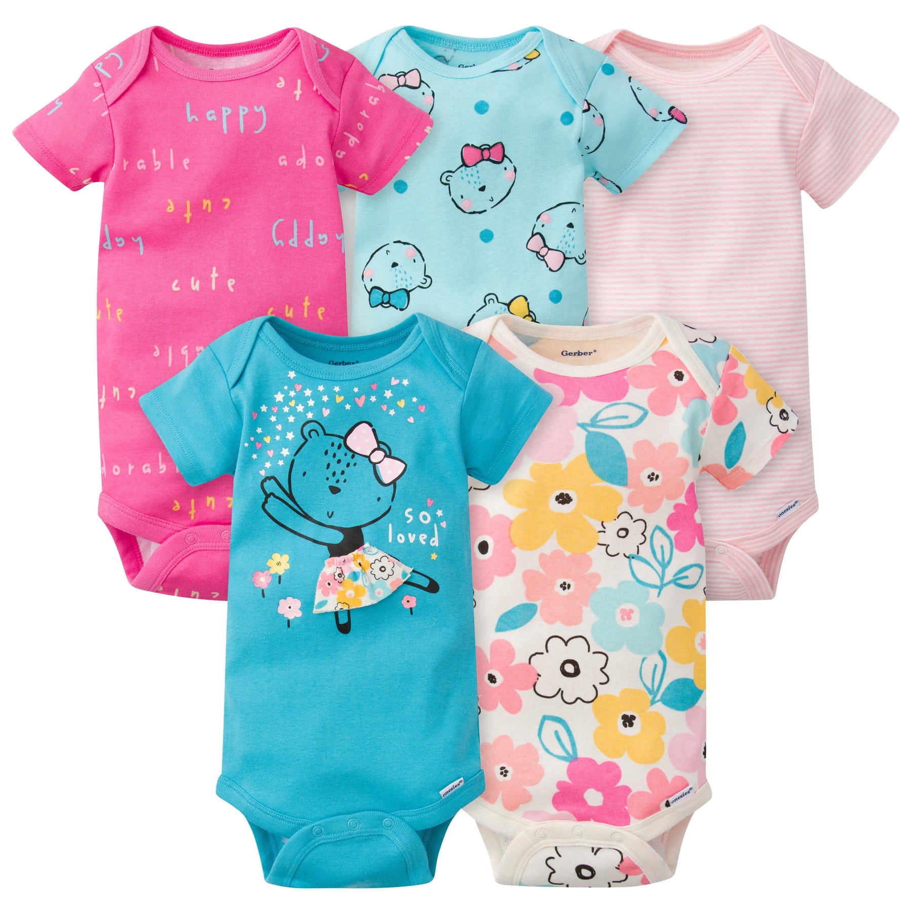 5-Pack Baby Girls Bear Short Sleeve Onesies® Bodysuits – Gerber  Childrenswear