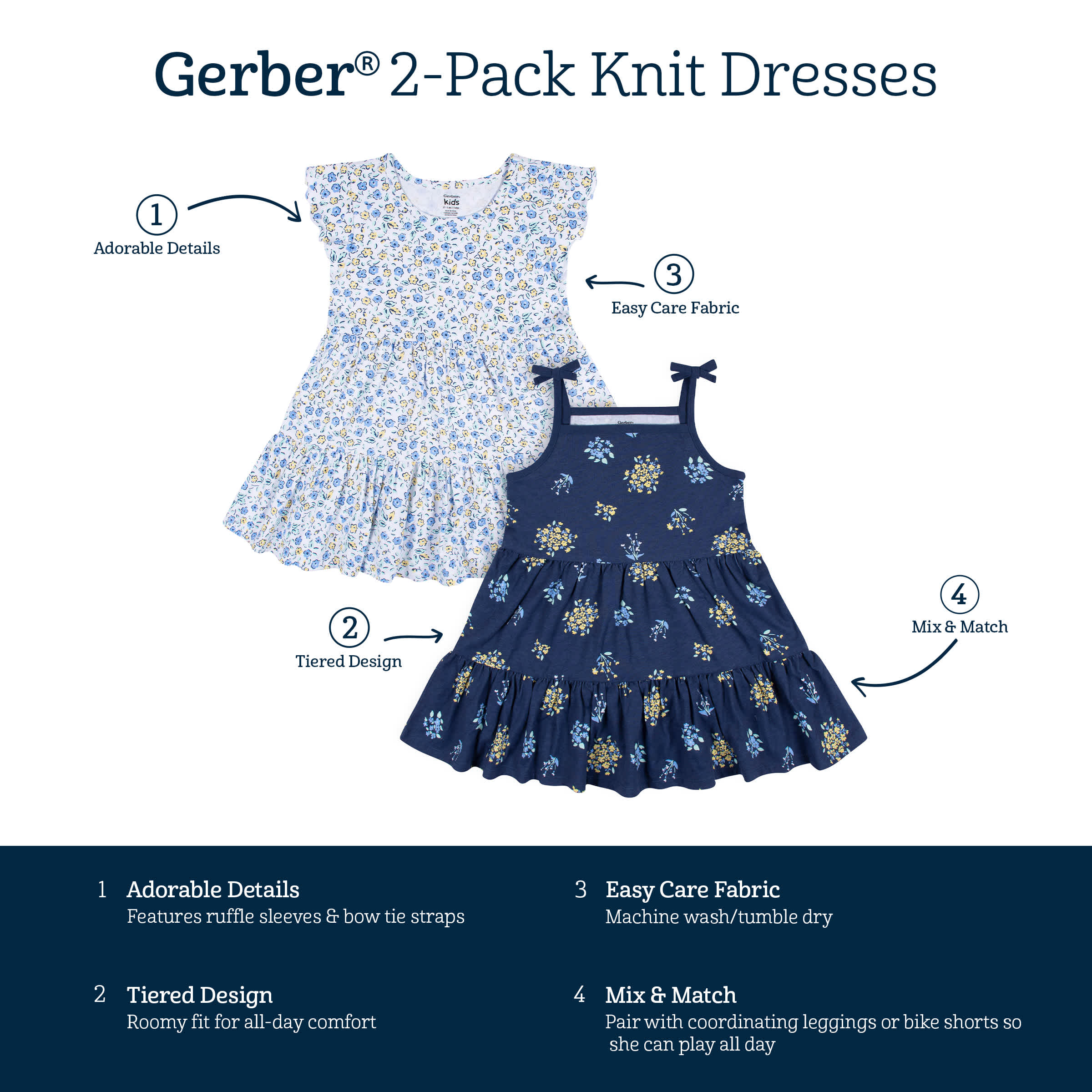 2-Pack Infant & Toddler Girls Blue Floral Knit Dresses – Gerber