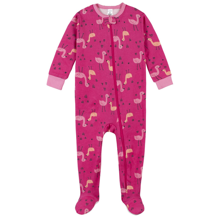 4-Pack Girls Berries & Flamingos Snug Fit Footed Cotton Pajamas-Gerber Childrenswear