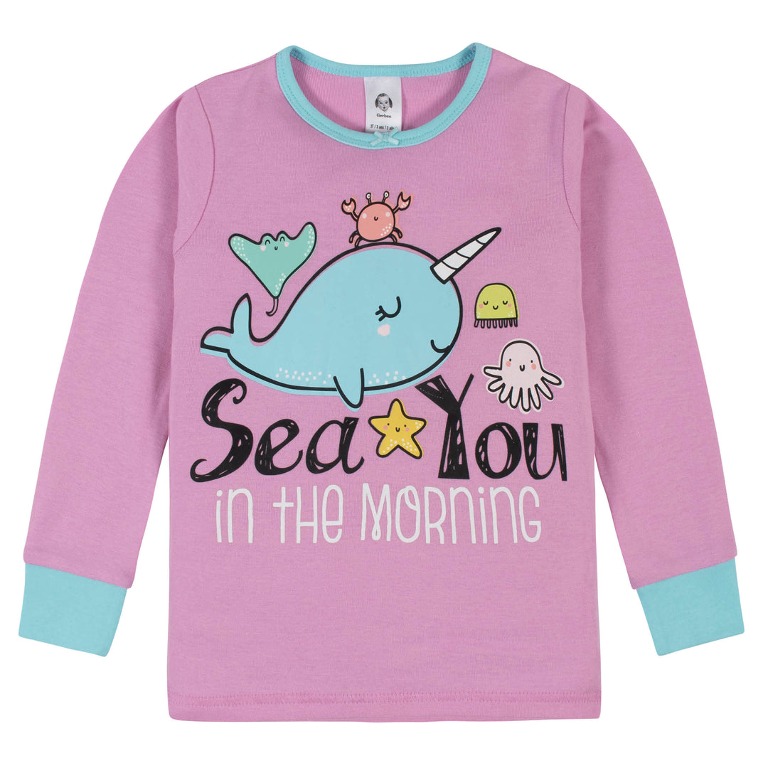 4-Piece Girls Narwhal Snug Fit Cotton Pajamas-Gerber Childrenswear