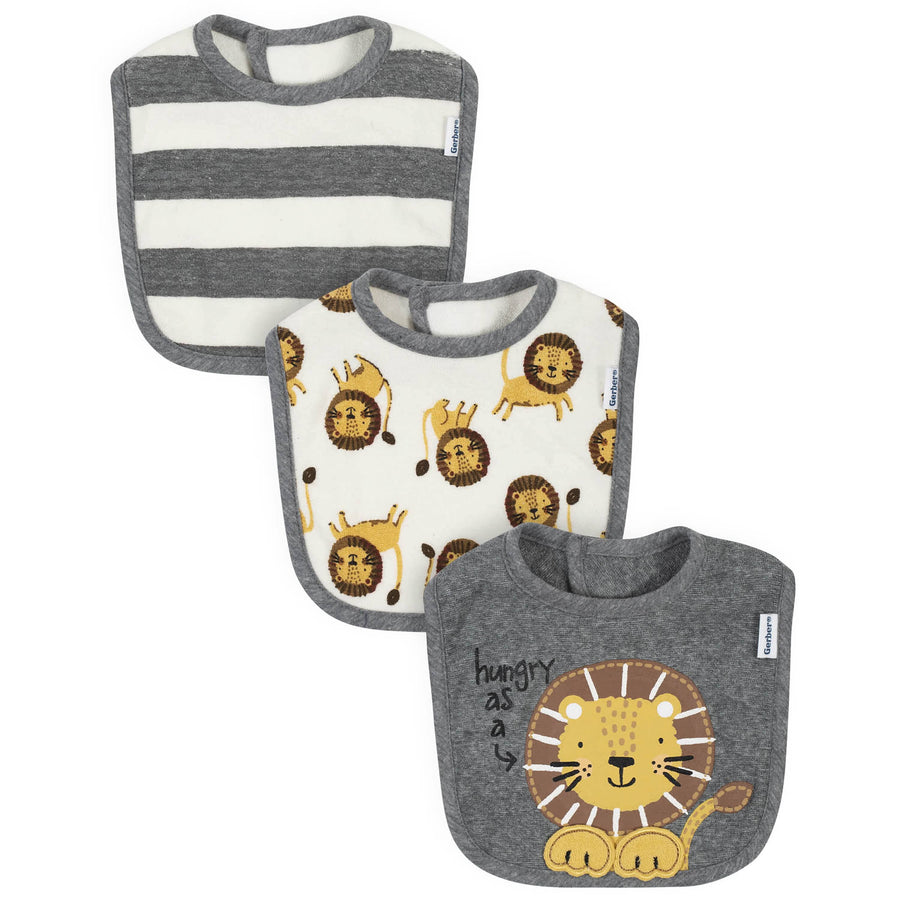 3-Pack Baby Boys Lion Organic Bibs