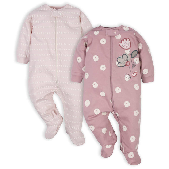 Gerber® Organic 2-Pack Baby Girls Dotted Line Sleep 'n Plays-Gerber Childrenswear