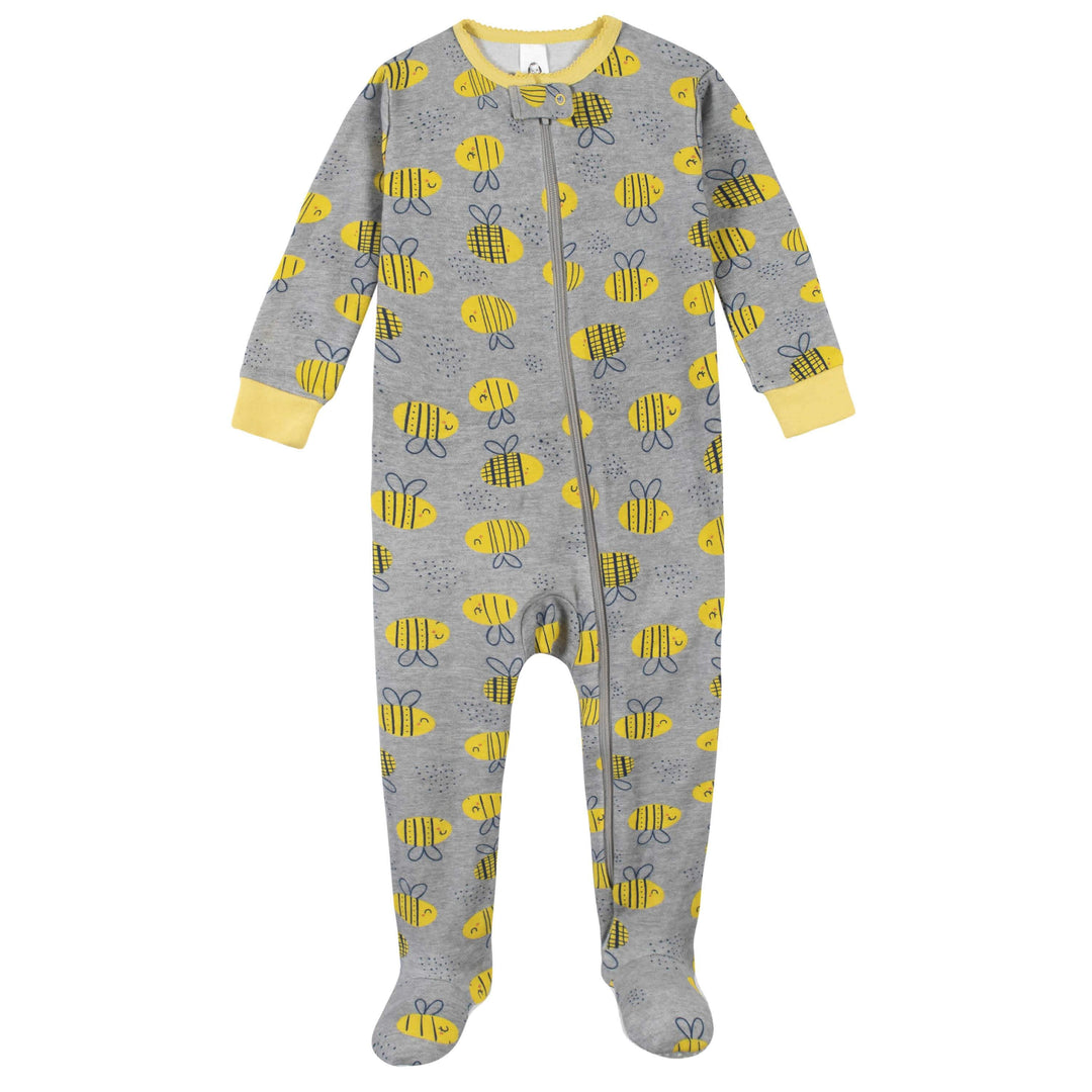 4-Pack Girls Bumblebees & Sea Animals Snug Fit Footed Cotton Pajamas-Gerber Childrenswear