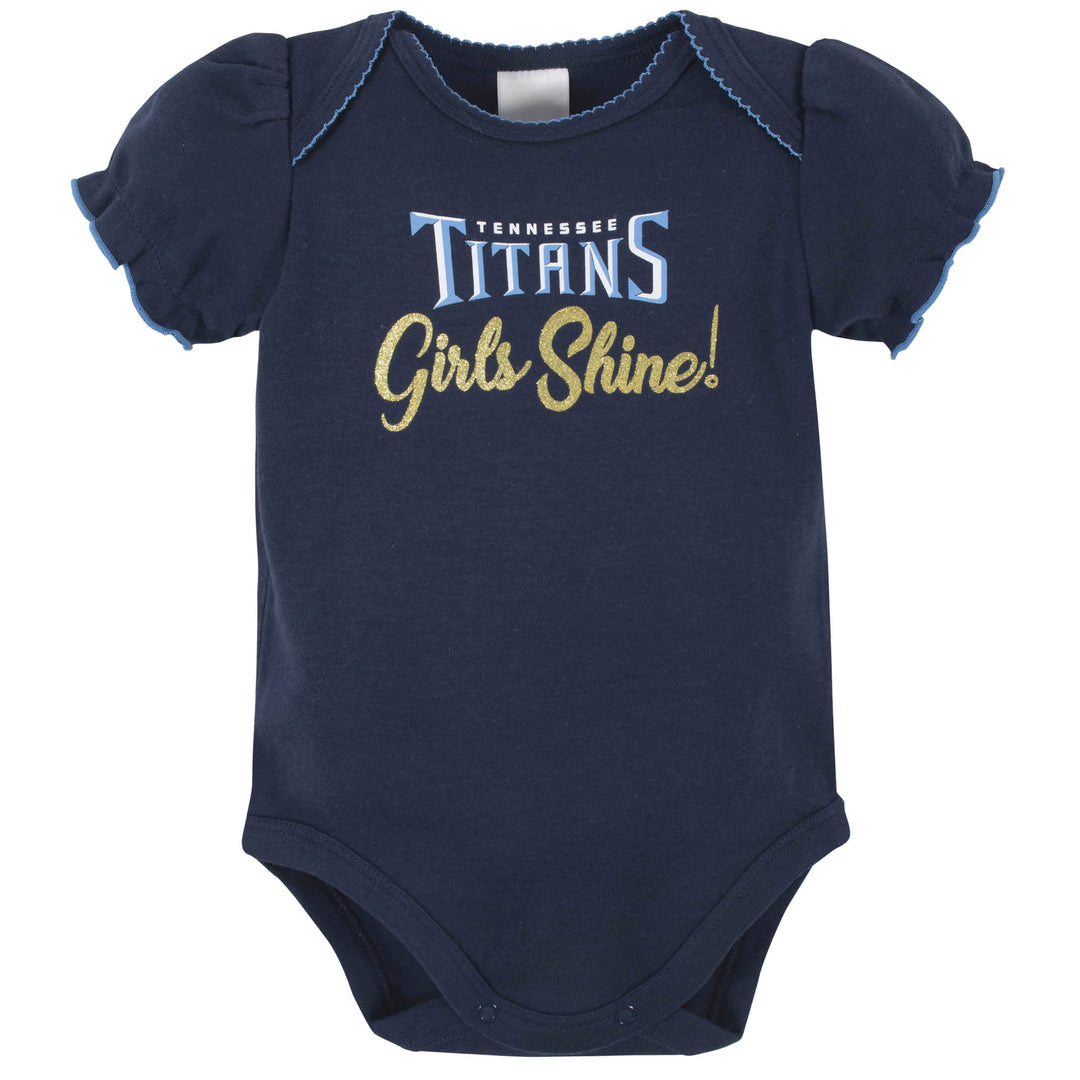 NFL 3-Pack Baby Girls Tennessee Titans Short Sleeve Bodysuits - 0-3mo