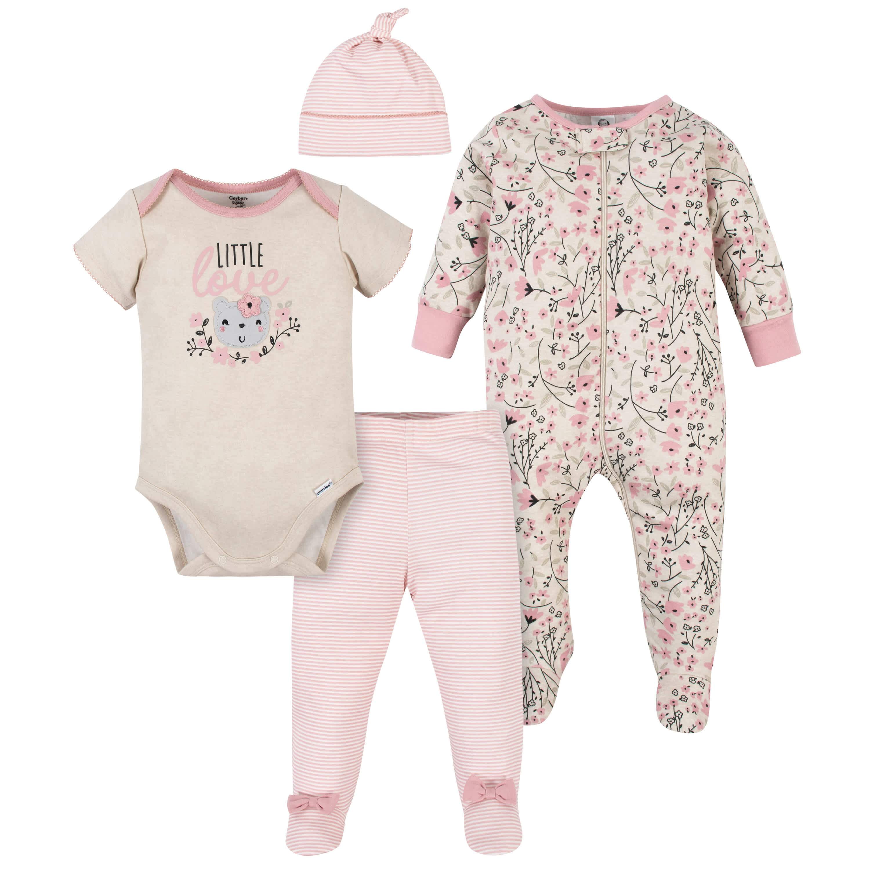 Gerber® Organic 4-Piece Baby Girls Flower Take-Me-Home Set – Gerber ...