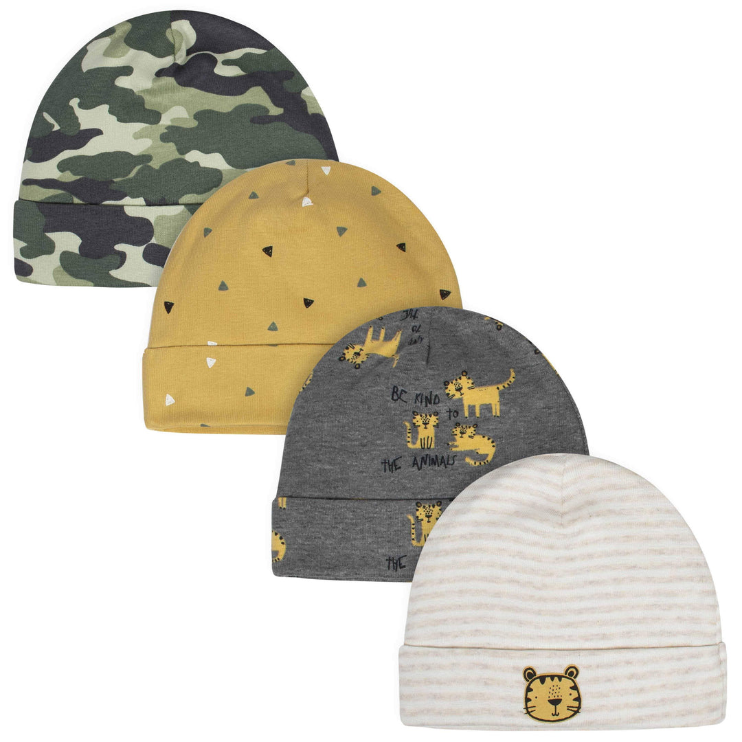 Gerber® 4-Pack Baby Boys Tiger Caps-Gerber Childrenswear