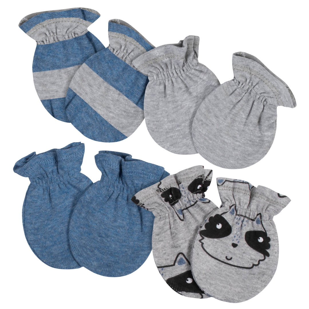 4-Pack Baby Boys Raccoon No Scratch Mittens-Gerber Childrenswear