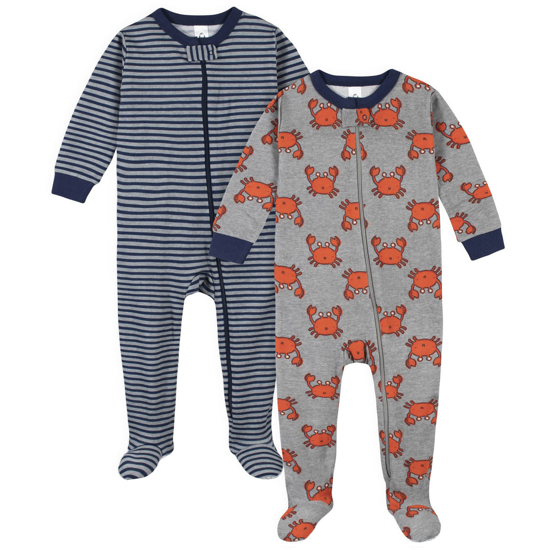 2-Pack Boys Crab Snug Fit Footed Cotton Pajamas-Gerber Childrenswear