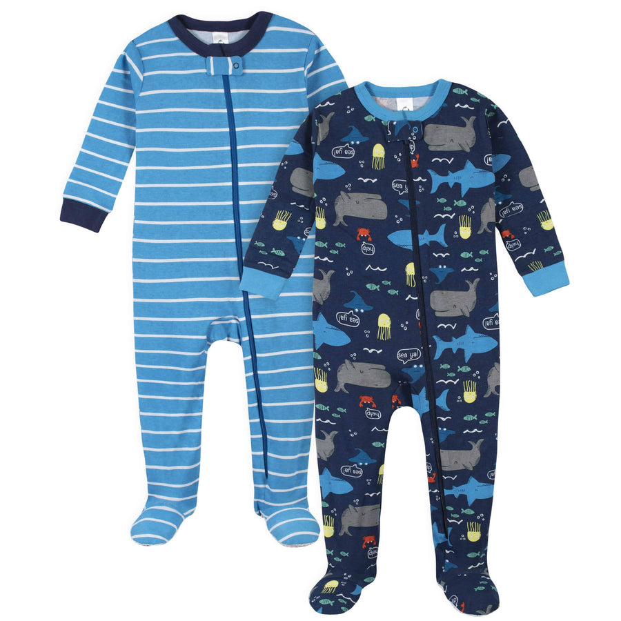 2-Pack Boys Sea Snug Fit Footed Cotton Pajamas-Gerber Childrenswear