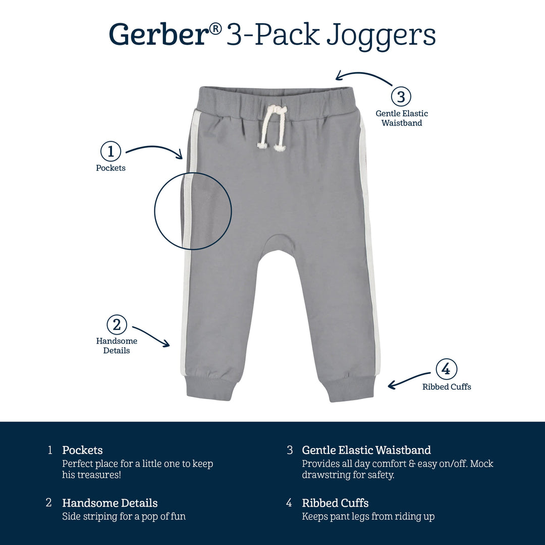 3-Pack Infant & Toddler Boys Dusty Blue & Navy Joggers – Gerber