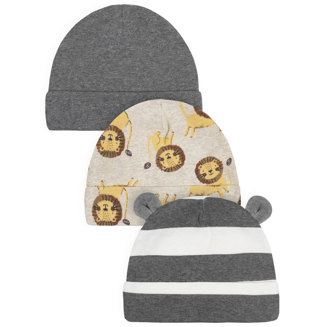 3-Pack Baby Boys Lion Organic Caps