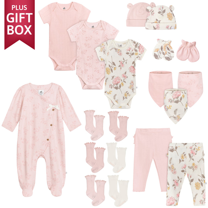 19-Piece Baby Girls Vintage Floral Ultimate Newborn Essentials Gift Set