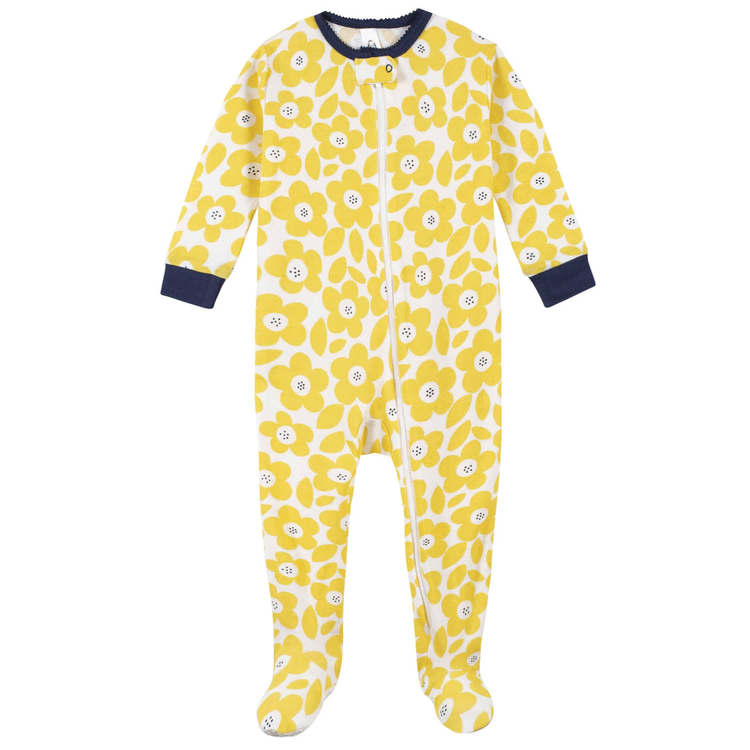 4-Pack Girls Bumblebees & Sea Animals Snug Fit Footed Cotton Pajamas-Gerber Childrenswear