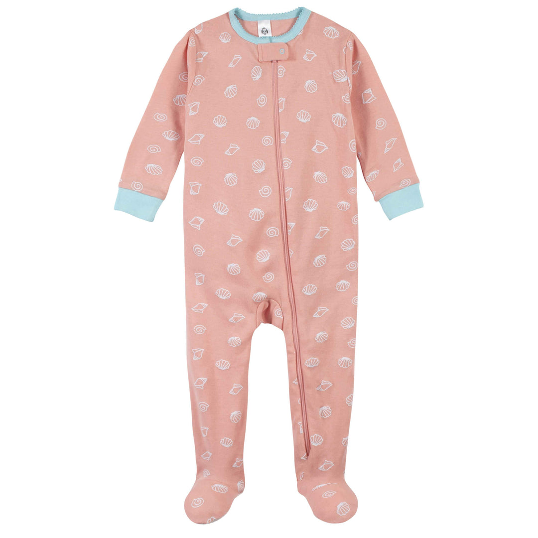 4-Pack Girls Bumblebees & Sea Animals Snug Fit Footed Cotton Pajamas-Gerber Childrenswear