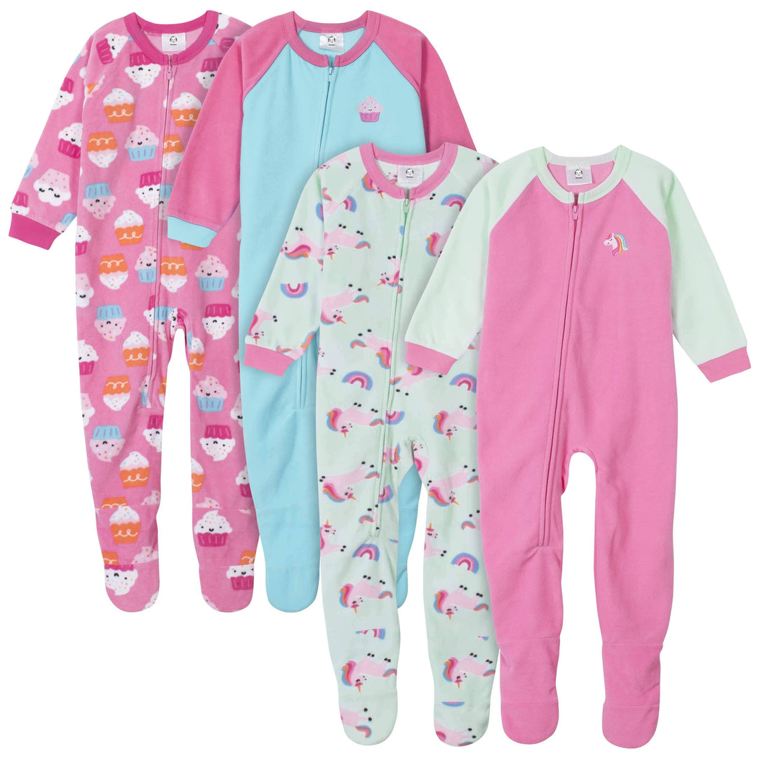 Gerber® 4-Pack Toddler Girls Cupcakes & Unicorns Fleece Pajamas-Gerber Childrenswear