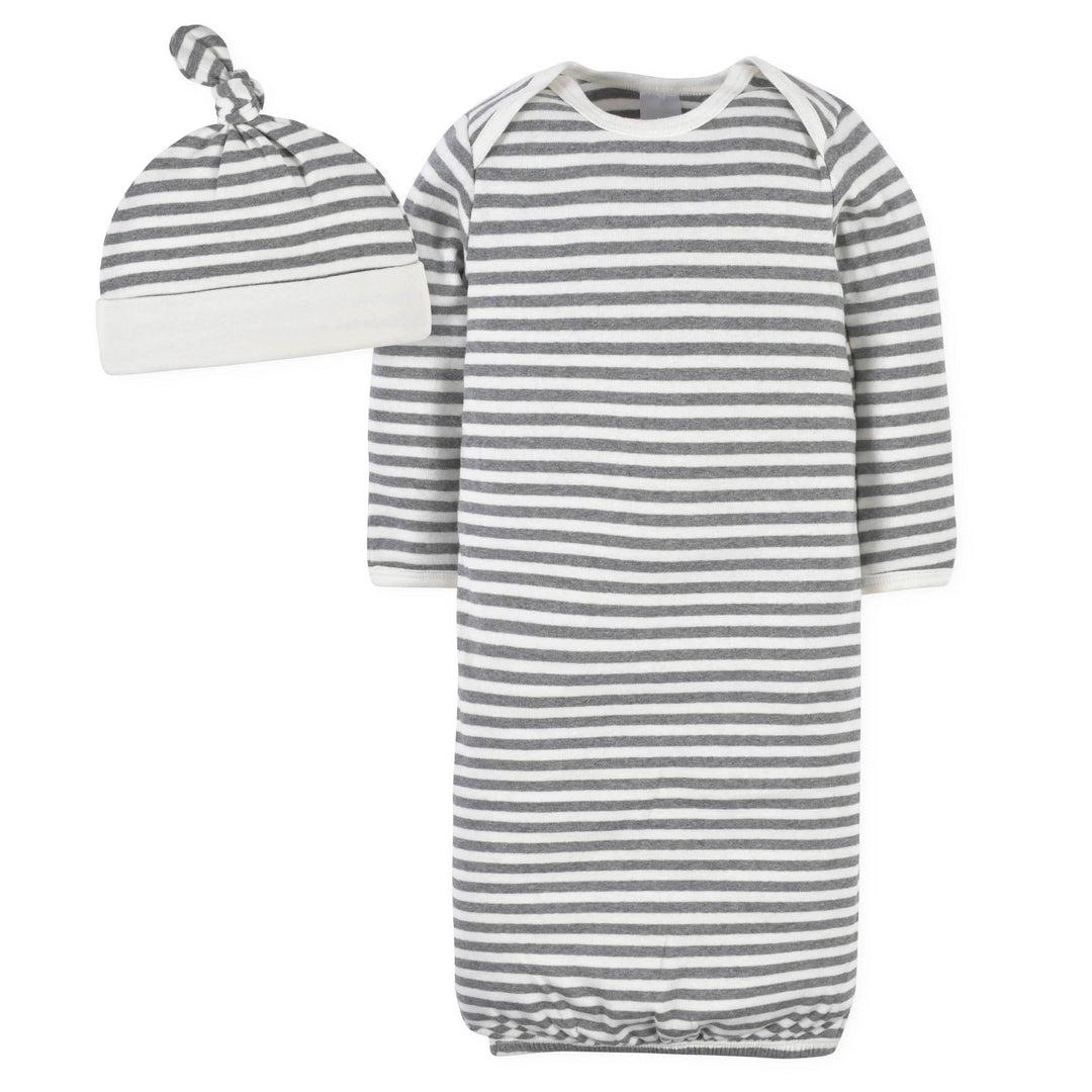 2-Piece Baby Neutral Comfy Stretch Stripe Gown & Cap Set-Gerber Childrenswear