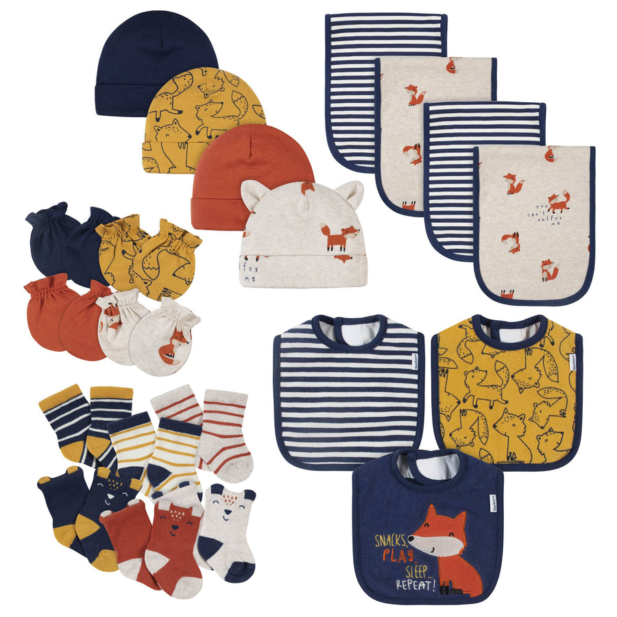 21-Piece Baby Boys Fox Terry Bib, Burpcloth, Mittens, Cap and Bootie Sock Set-Gerber Childrenswear