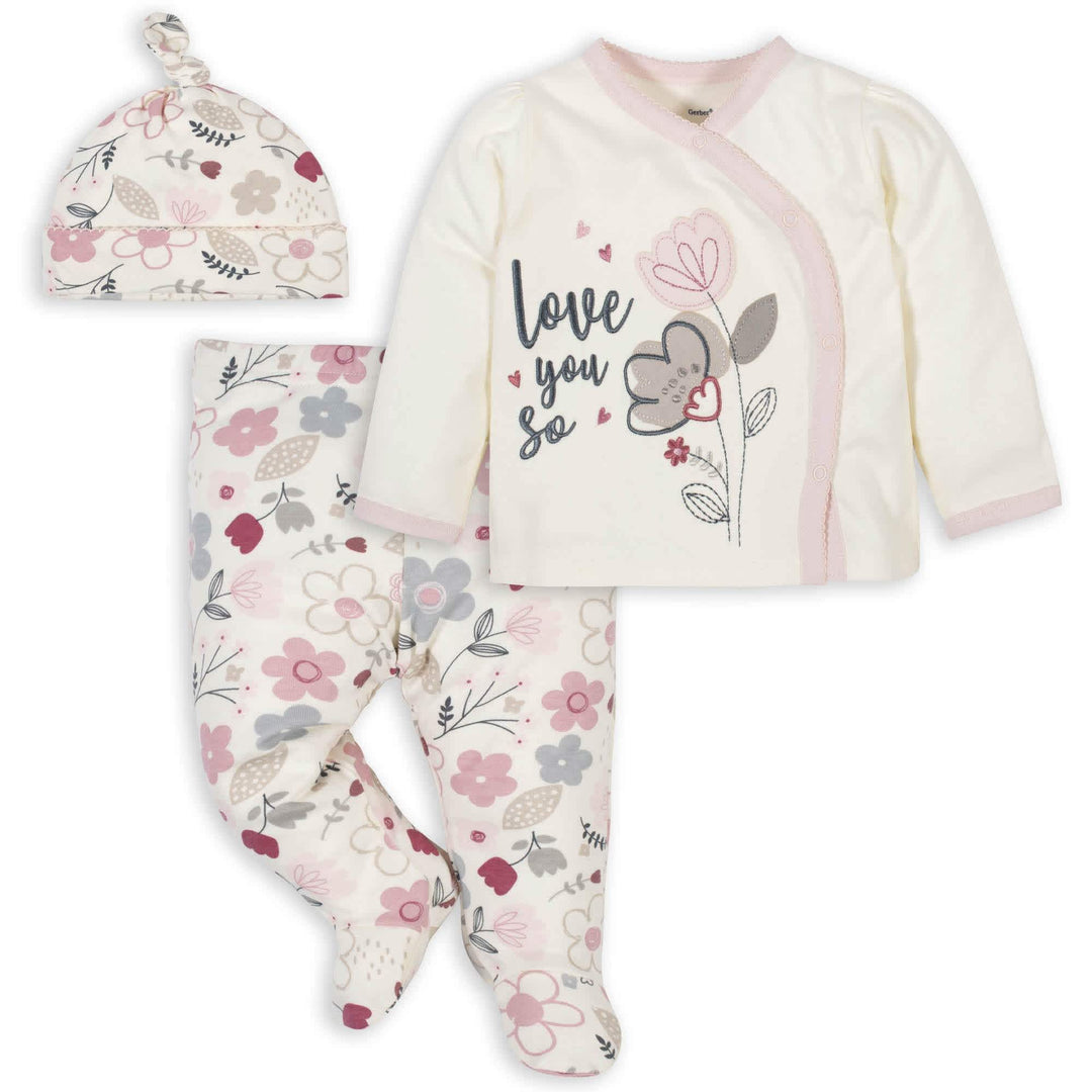 Gerber® Organic 3-Piece Baby Girls Love You So Take Me Home Set-Gerber Childrenswear