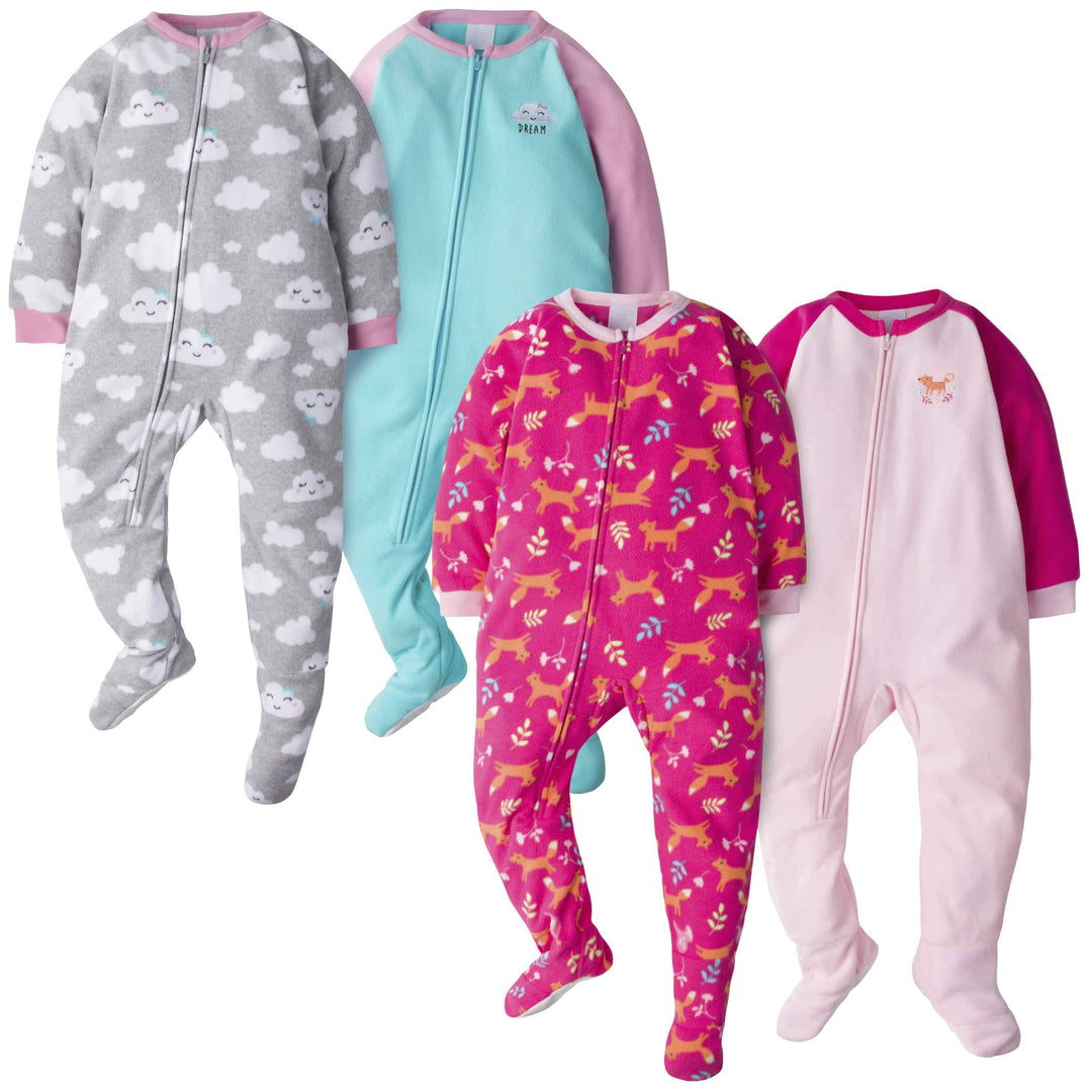 Gerber® 4-Pack Toddler Girls Foxes & Clouds Fleece Pajamas-Gerber Childrenswear