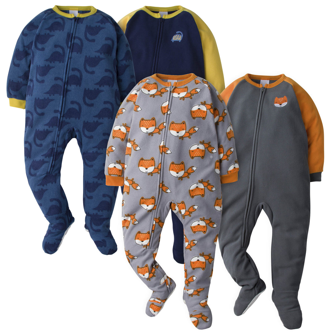 4-Pack Toddler Boys Blanket Sleepers - Dino & Fox