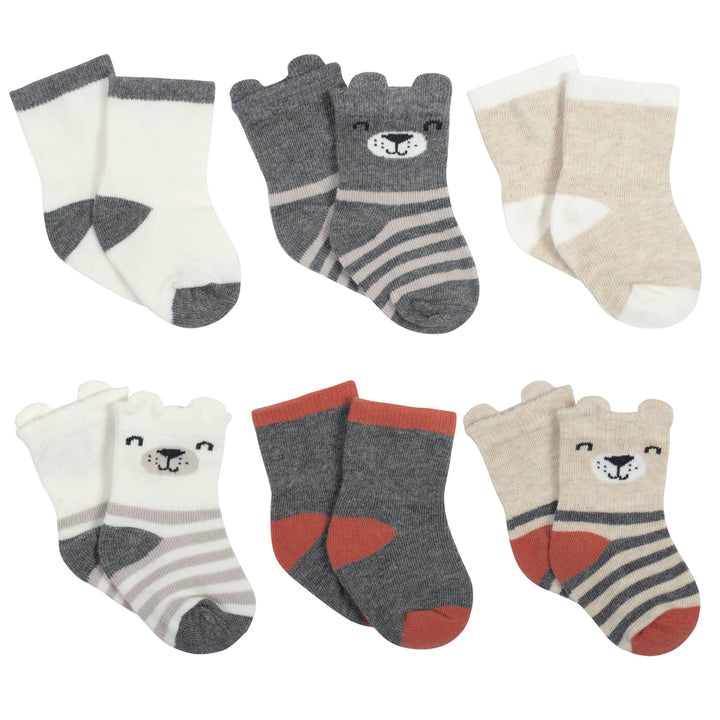 6-Pack Baby Boys Bear Jersey Crew Wiggle-Proof™ Socks-Gerber Childrenswear