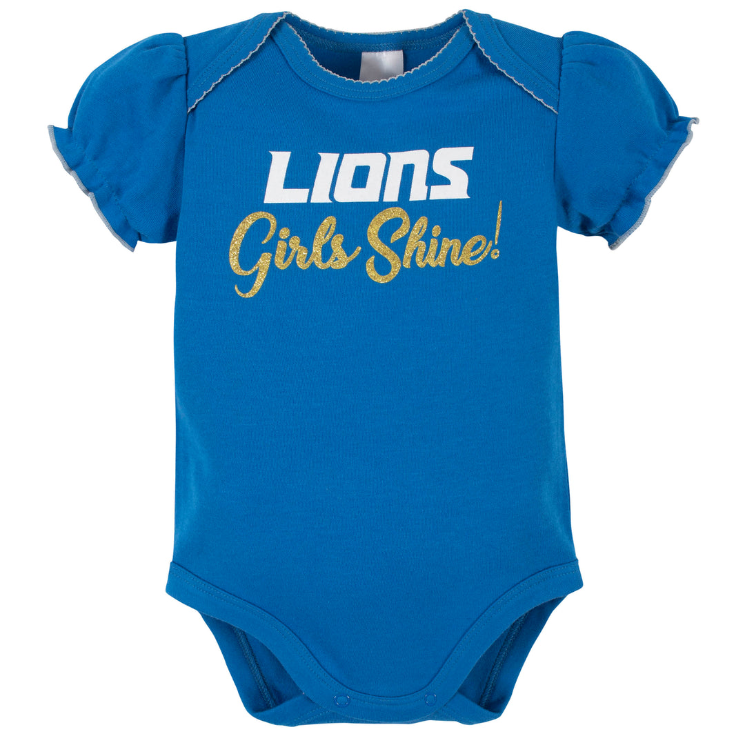 NFL Detroit Lions Baby Girls' Onesies 3pk Set - 0-3M