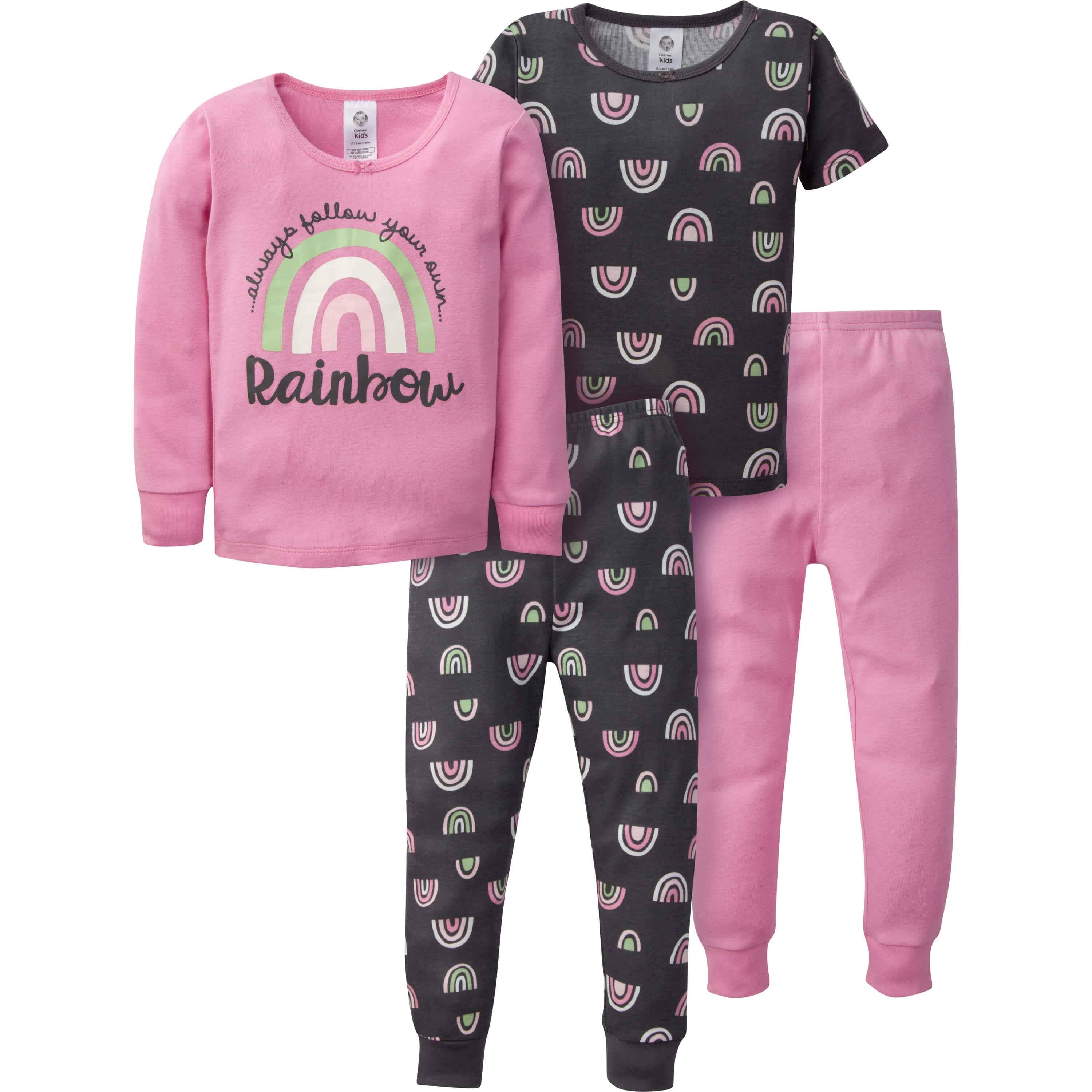 4-Piece Infant & Toddler Girls Rainbow Snug Fit Cotton Pajamas – Gerber ...