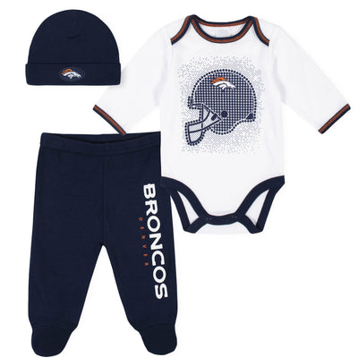 NFL 3-Piece Baby Boys Denver Broncos Bodysuit, Sleep 'n Play, and Cap Set - 0-3mo