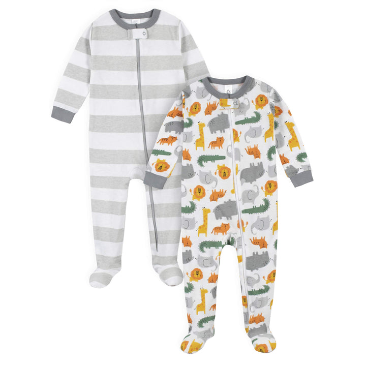 4-Pack Boys Safari Animals & Crab Snug Fit Footed Cotton Pajamas-Gerber Childrenswear