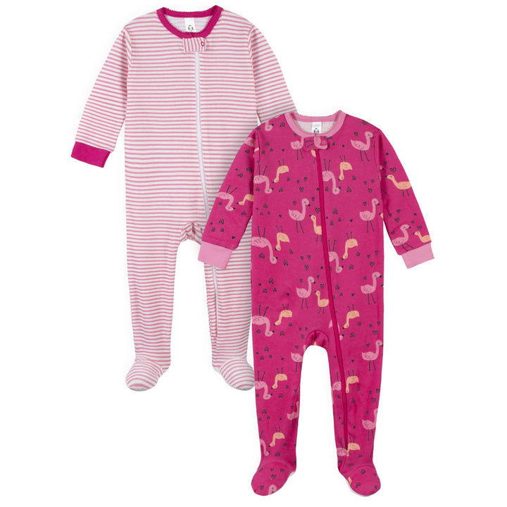 4-Pack Girls Berries & Flamingos Snug Fit Footed Cotton Pajamas-Gerber Childrenswear